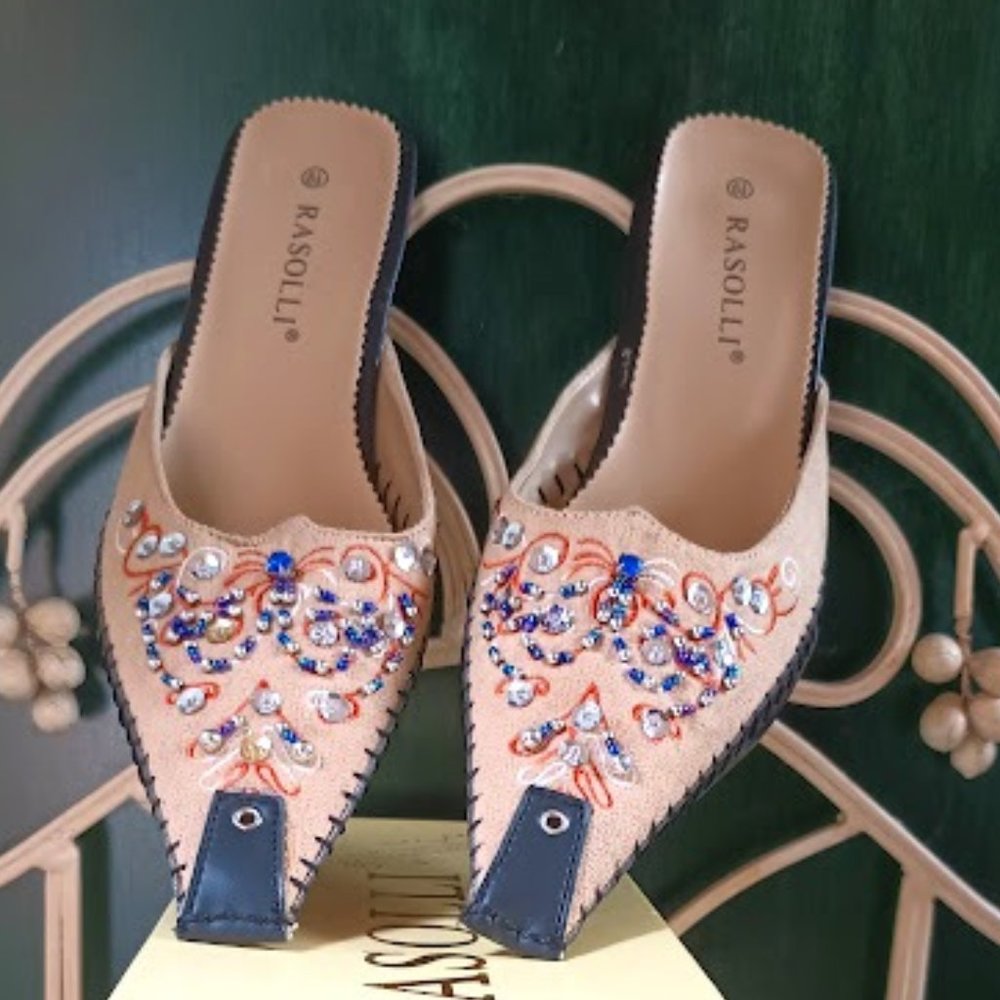 RASOLLI Camel Bling Mules, size 6.5, NEW!